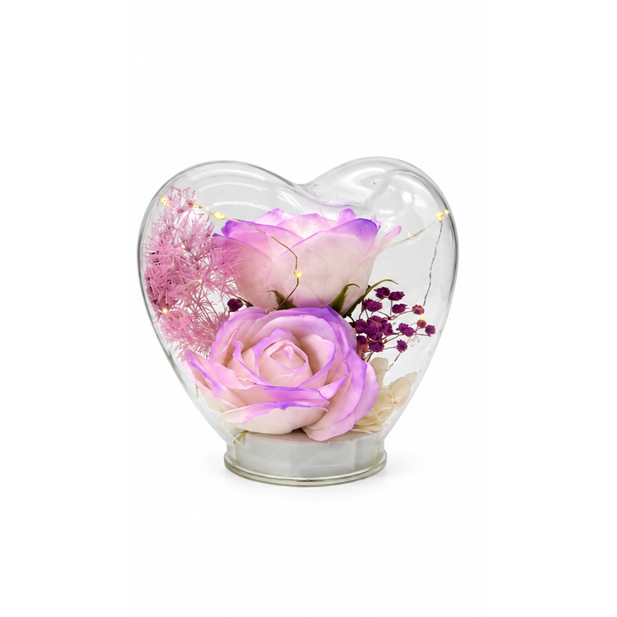 Heart-Shaped Glass Dome Rose LED Night Lamp