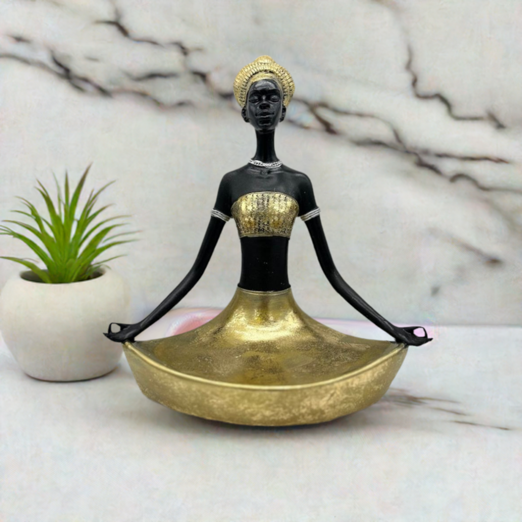 African Lady Statue Sitting Home Decor Black Figurine