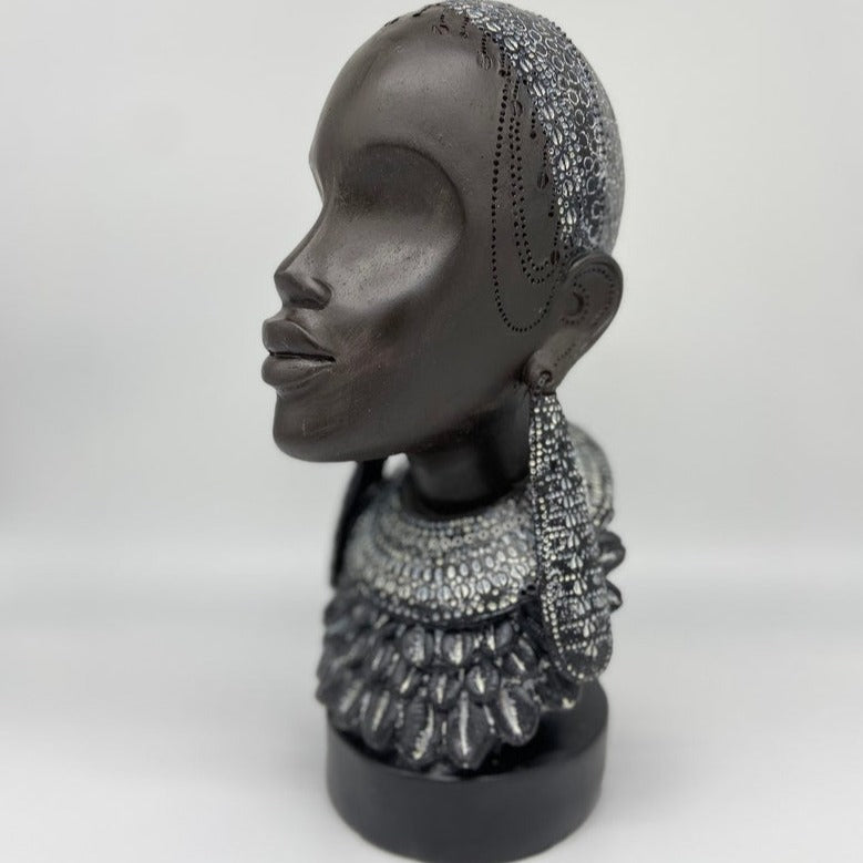12" African Lady Head Statue Art Décor -Gift Box Go