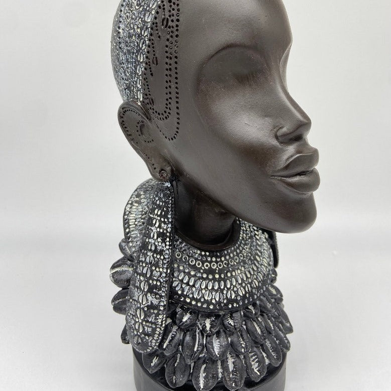 12" African Lady Head Statue Art Décor -Gift Box Go