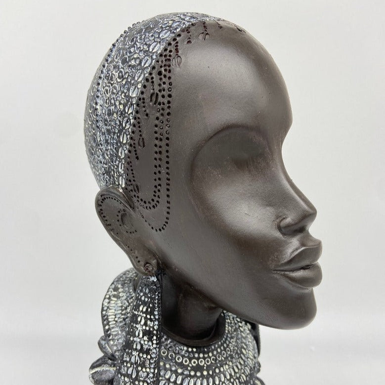 12" African Lady Head Statue Art Décor -Gift Box Go