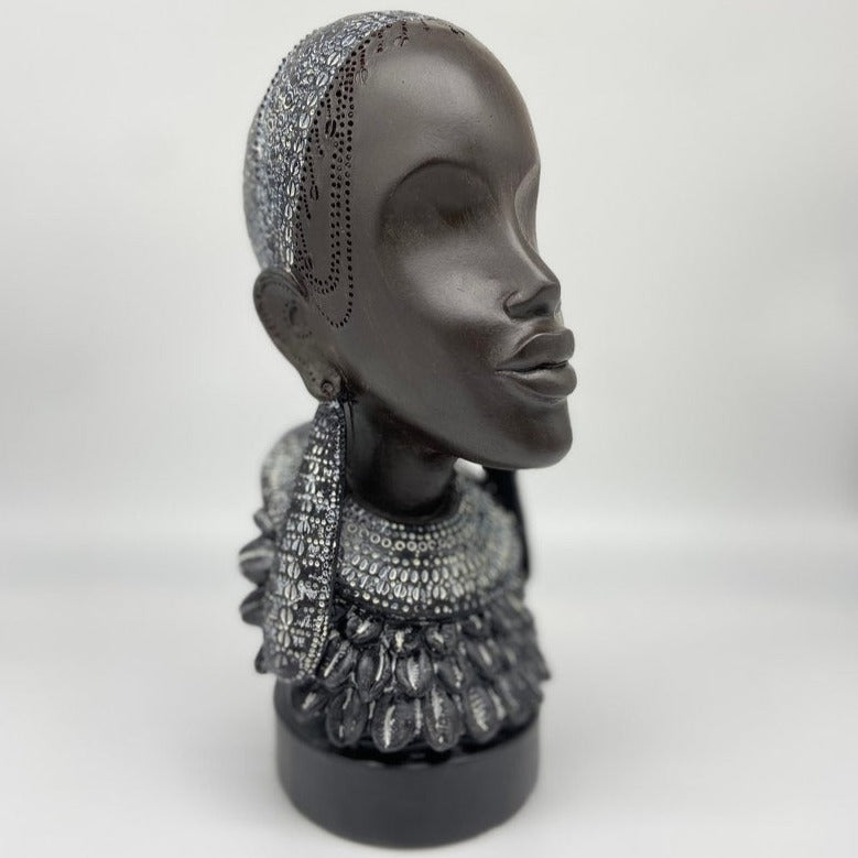 12" African Lady Head Statue Art Décor -Gift Box Go