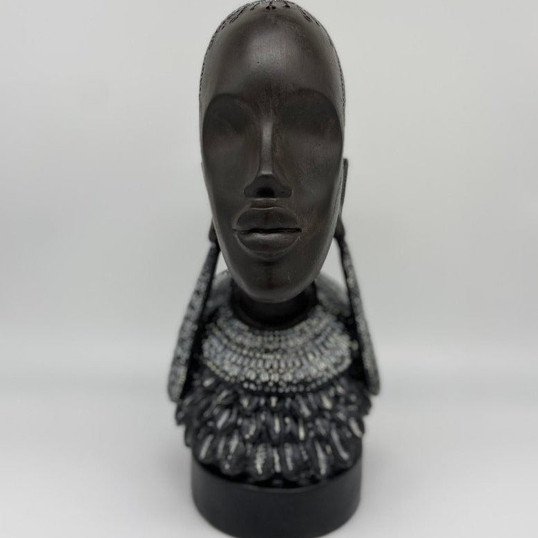 12" African Lady Head Statue Art Décor -Gift Box Go