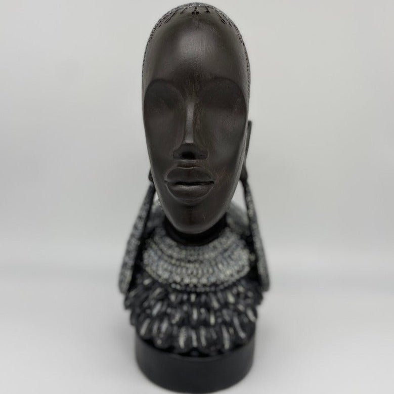 12" African Lady Head Statue Art Décor -Gift Box Go