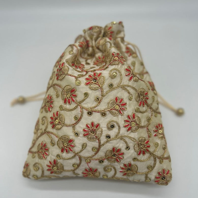 Gold Embroidered Silk Jewelry Pouch Bag Gifts under 10 Dollars