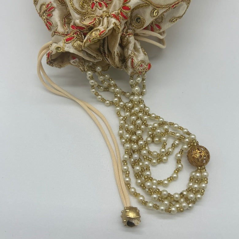 Gold Embroidered Silk Jewelry Pouch Bag Gifts under 10 Dollars