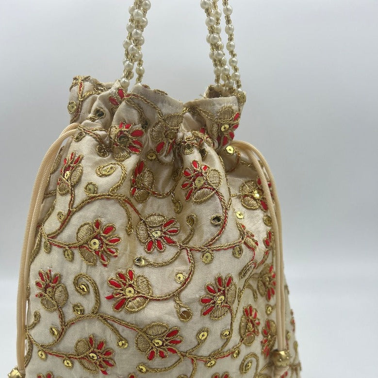 Gold Embroidered Silk Jewelry Pouch Bag Gifts under 10 Dollars