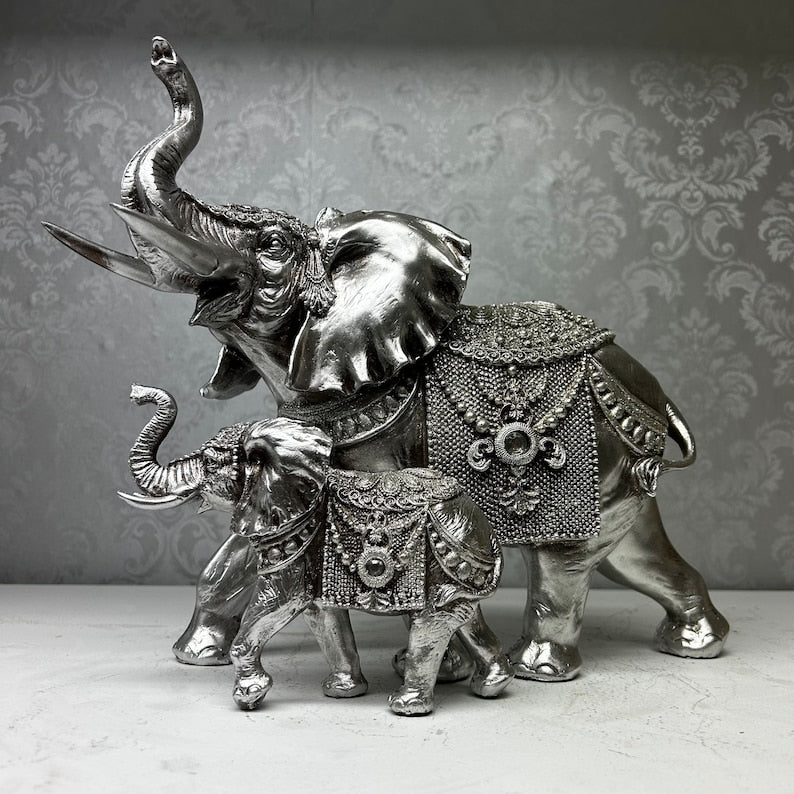 Stunning Silver Mother and Son Elephant Sculpture for Home Decor