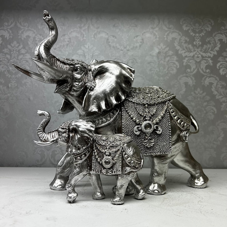 Stunning Silver Mother and Son Elephant Sculpture for Home Decor | Gift Box Go