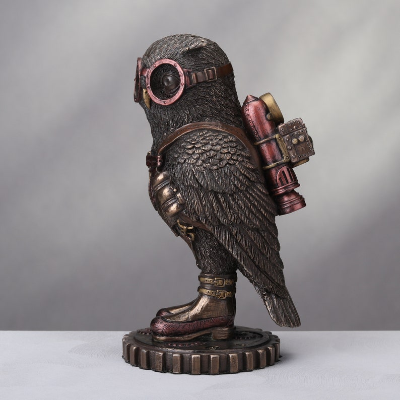 Steampunk Owl Figurine with Goggles and Jetpack 6"