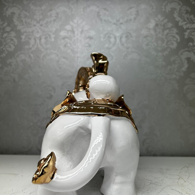 White and Gold Elephant Figurine Pair