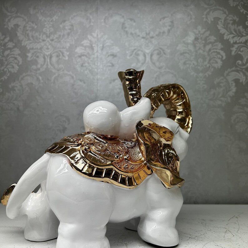 White and Gold Elephant Figurine Pair