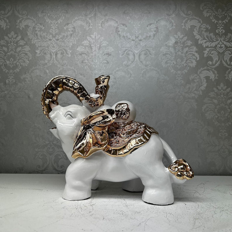 White and Gold Elephant Figurine Pair