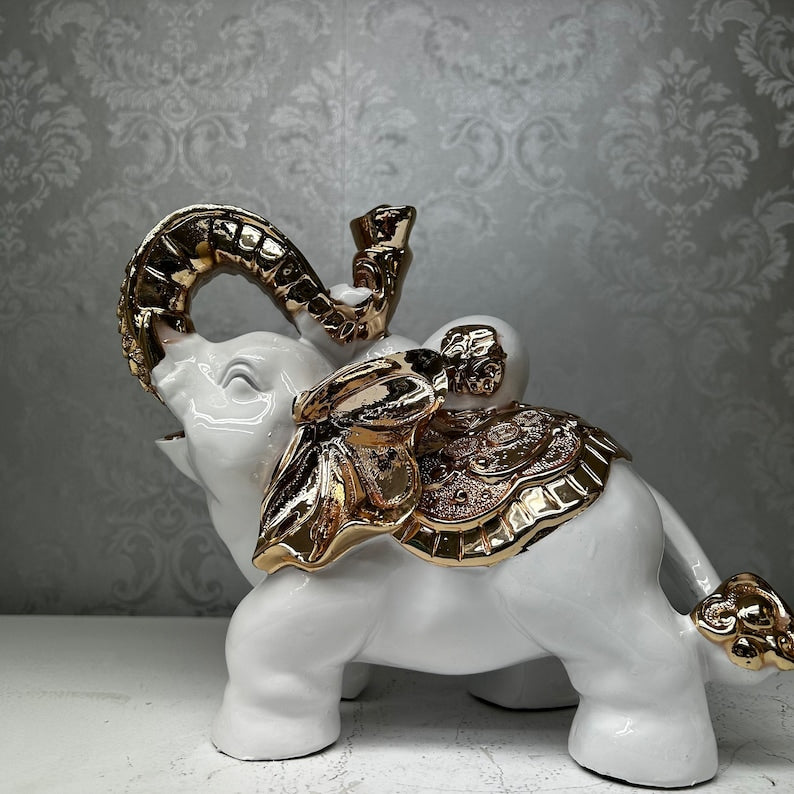 White and Gold Elephant Figurine Pair