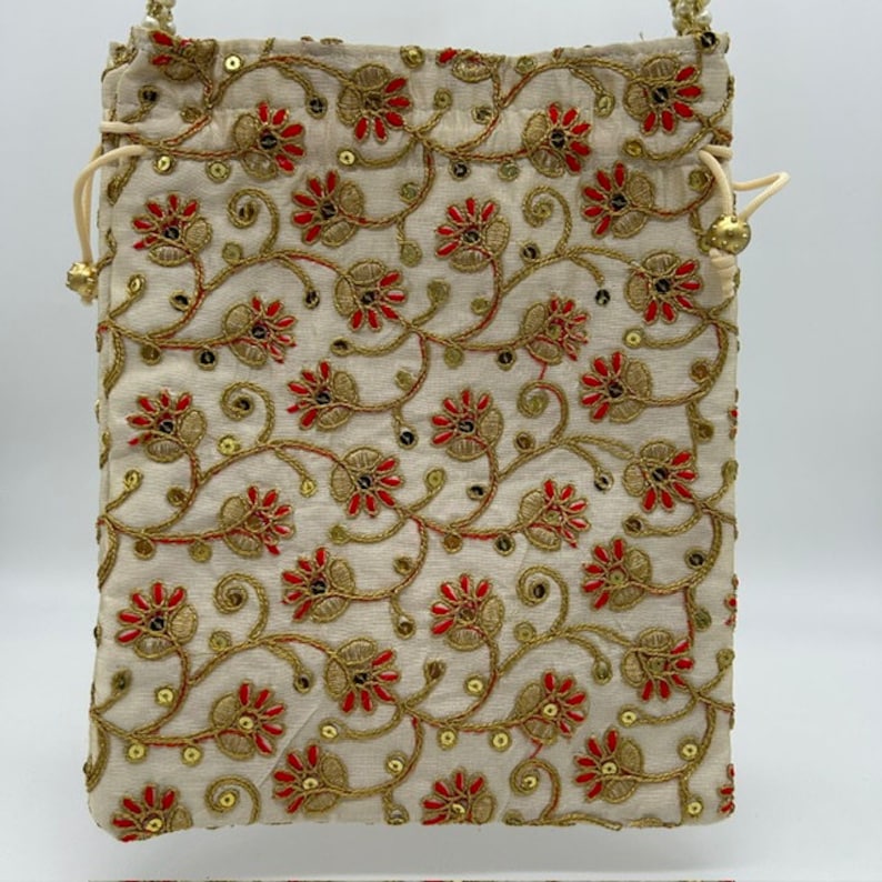 Gold Embroidered Silk Jewelry Pouch Bag Gifts under 10 Dollars