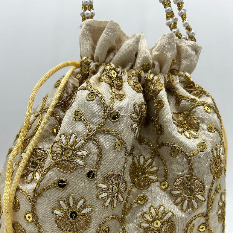 Gold Embroidered Silk Jewelry Pouch Bag Gifts under 10 Dollars