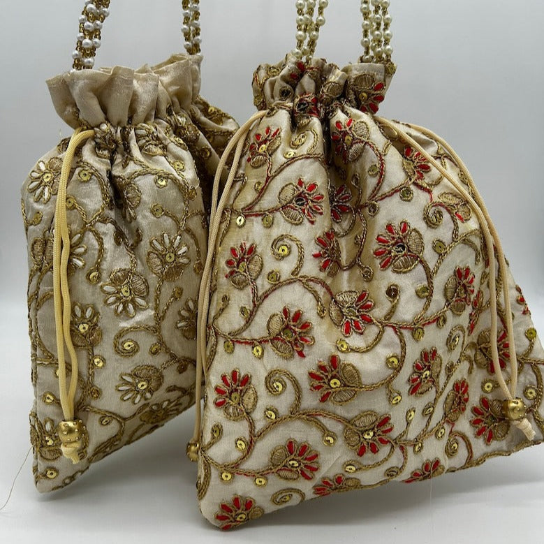 Gold Embroidered Silk Jewelry Pouch Bag Gifts under 10 Dollars