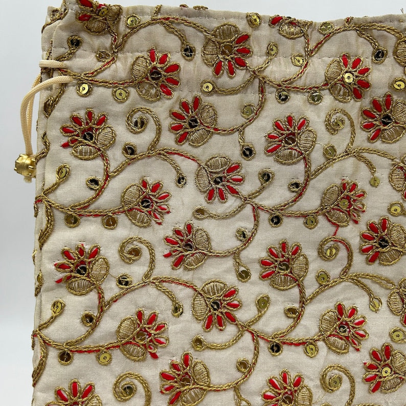 Gold Embroidered Silk Jewelry Pouch Bag