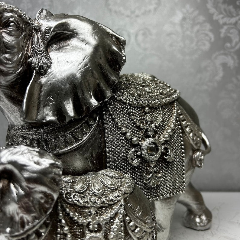 Stunning Silver Mother and Son Elephant Sculpture for Home Decor