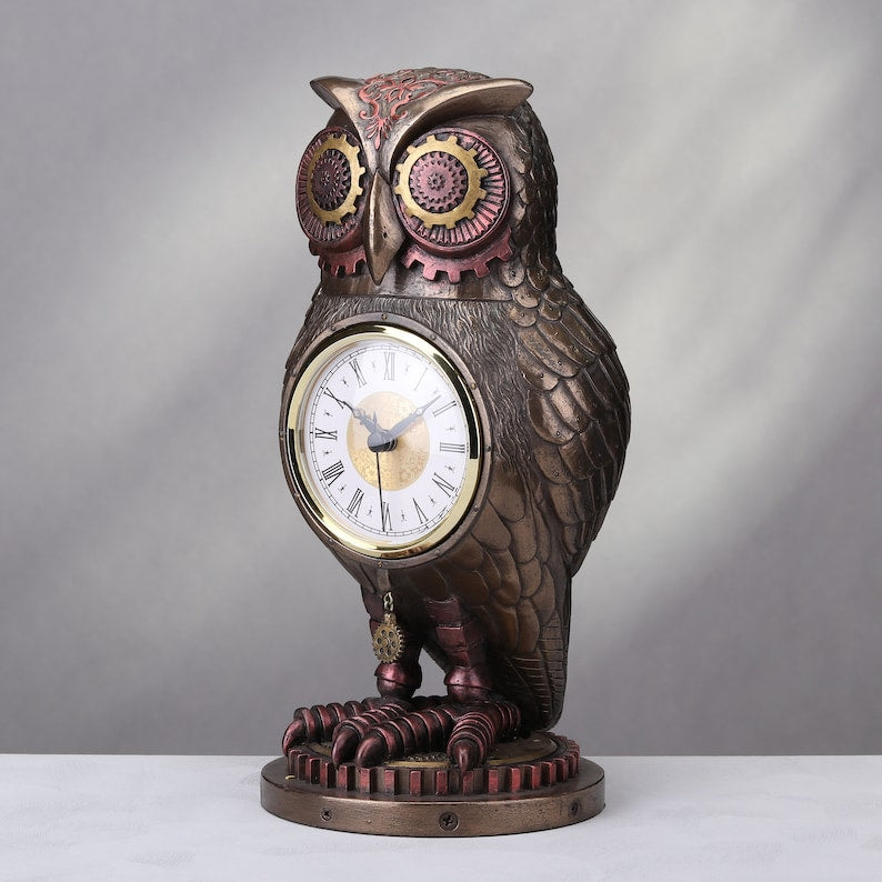 Steampunk Owl Clock Figurine