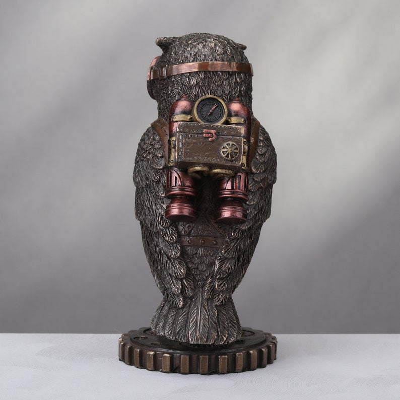 Steampunk Owl Figurine with Goggles and Jetpack 6"