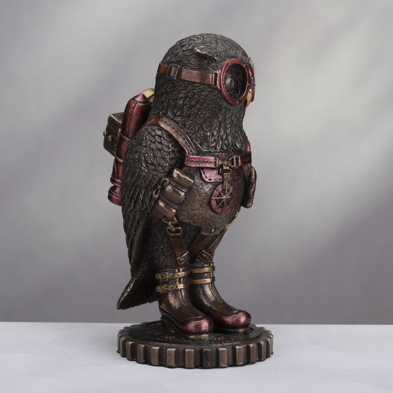Steampunk Owl Figurine with Goggles and Jetpack 6"