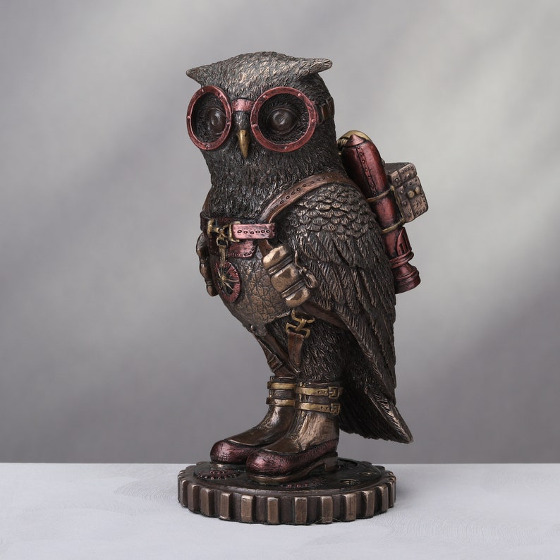 Steampunk Owl Figurine with Goggles and Jetpack 6"