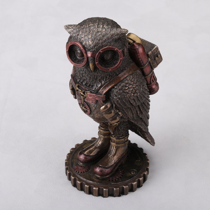 Steampunk Owl Figurine with Goggles and Jetpack 6"