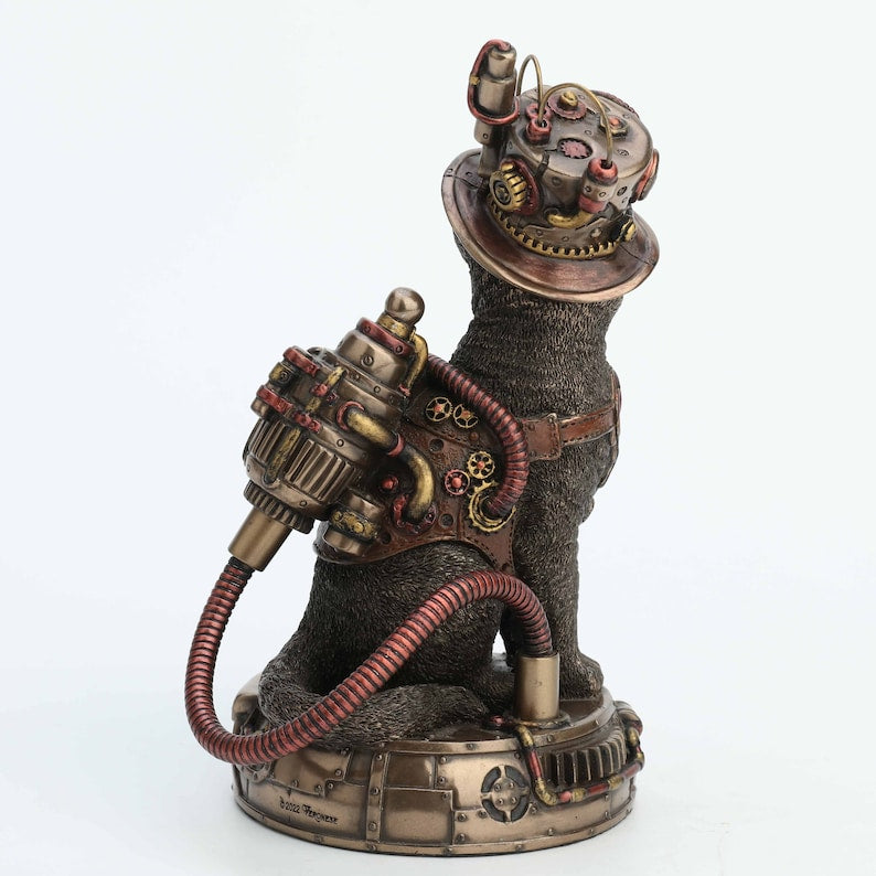 Steampunk Chaotic Neutral Cat Bronze Finish Resin Animal Figurine