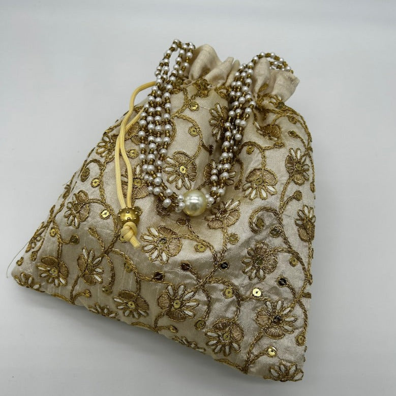 Gold Embroidered Silk Jewelry Pouch Bag Gifts under 10 Dollars
