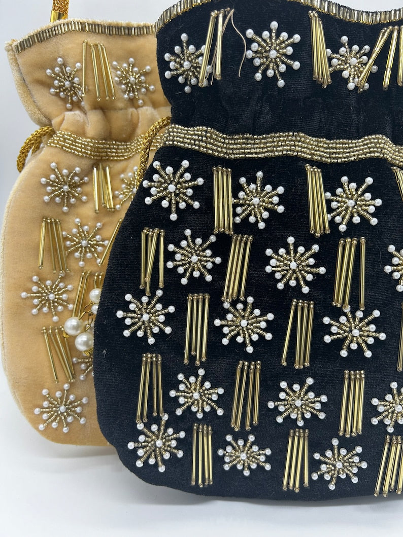 Velvet look Gold Embroidered Pouch