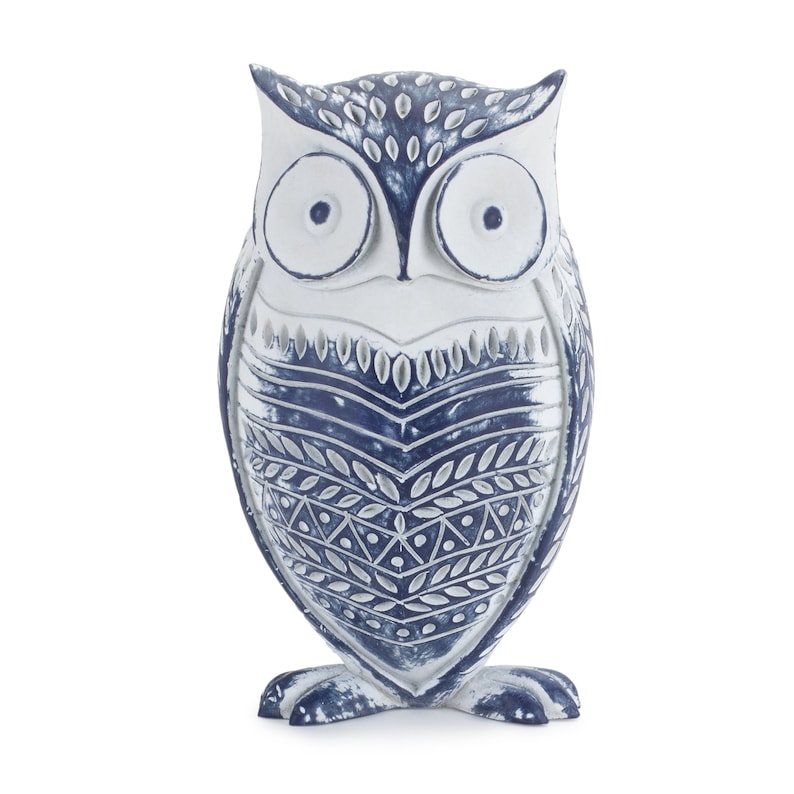 Set of 2 White Washed Owl Décor