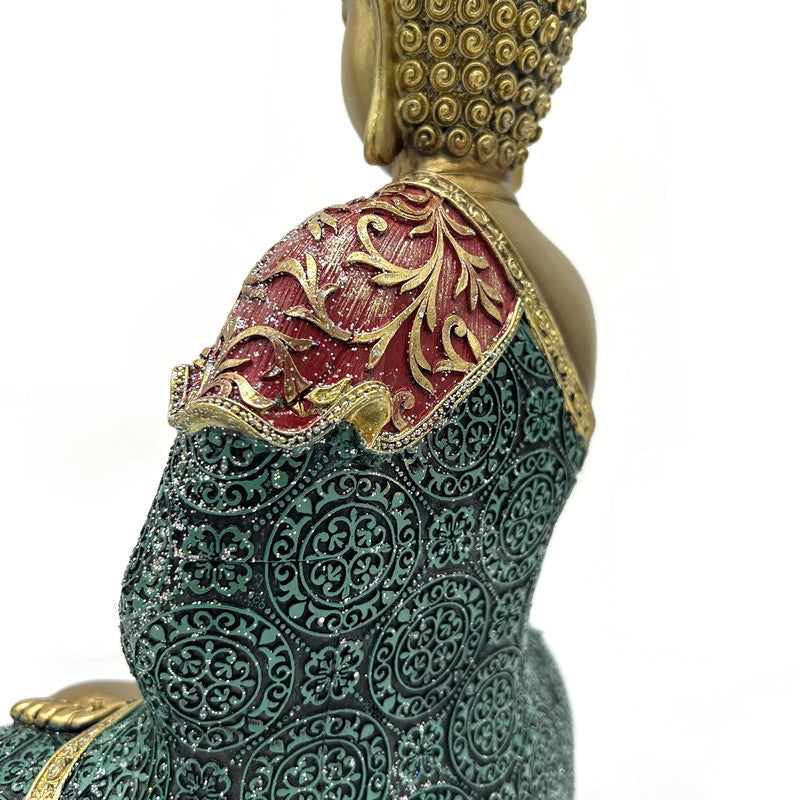 Colorful Golden Buddha Statue Sitting Meditation Pose 14" Height