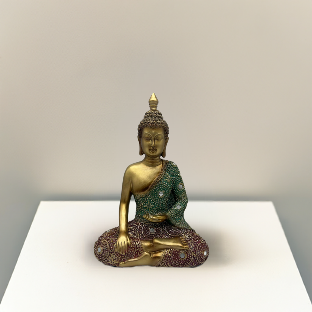 Colorful Golden Buddha Statue Sitting Meditation Pose 14" Height